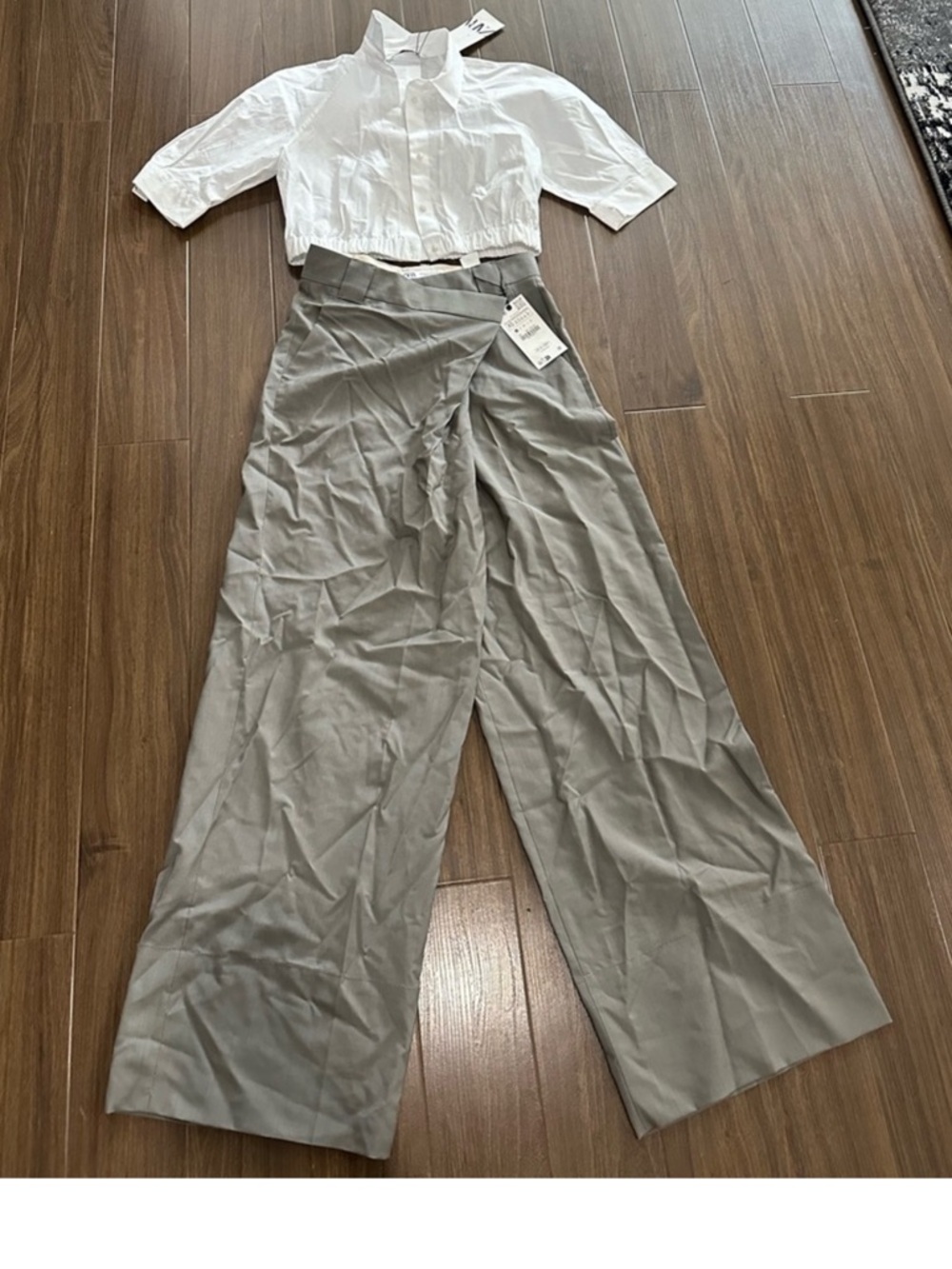Zara Wide-Leg High-Waist Pants in Light Gray